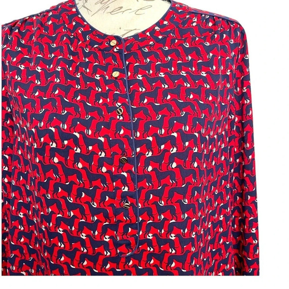 Banana Republic Dog Print Popover Blouse Size Medium Roll Tab Sleeve - Picture 4 of 10